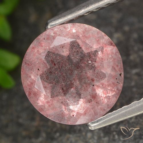 1.66ct Natural Luz rosa Quartzo Morango, Redondo, Translúcido