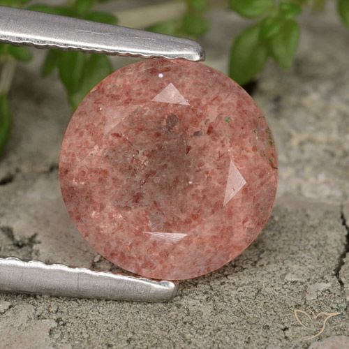 1.76ct Natural Rosa escuro Quartzo Morango, Redondo, Translúcido
