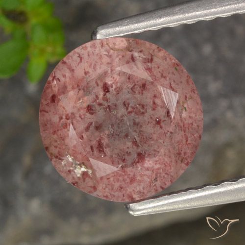 1.78ct Natural rosa rosa Quartzo Morango, Redondo, Translúcido