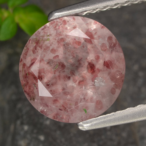 Quartzo morango rosa natural 1,75ct, corte redondo, translúcido
