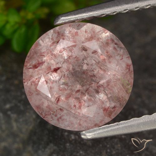 1.98ct Natural Luz rosa Quartzo Morango, Redondo, Translúcido