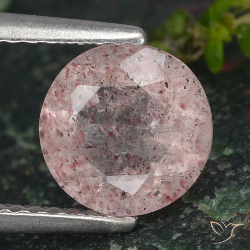 1.56ct Natural Luz rosa Quartzo Morango, Redondo, Translúcido