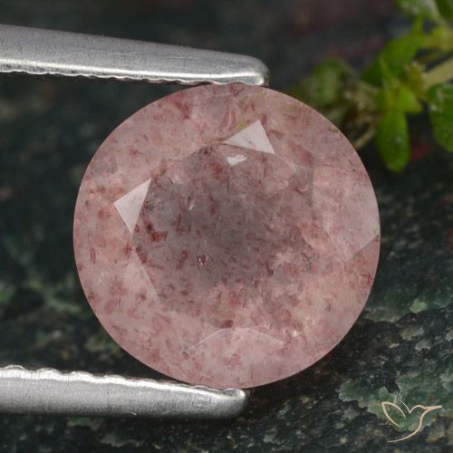 1.59ct Natural Luz rosa Quartzo Morango, Redondo, Translúcido