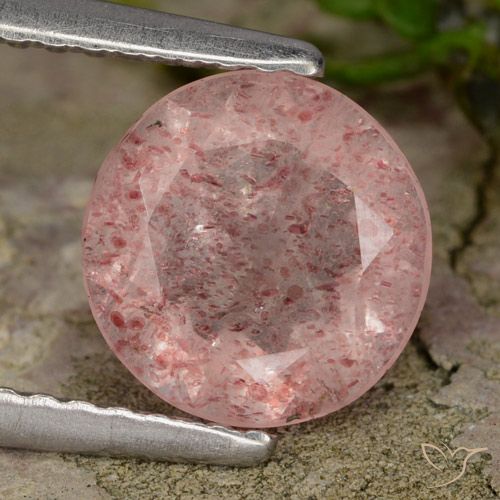1.51ct Natural Luz rosa Quartzo Morango, Redondo, Translúcido