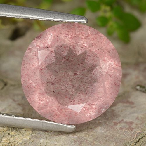 4.16ct Natural Rosa Terroso Quartzo Morango, Redondo, Translúcido