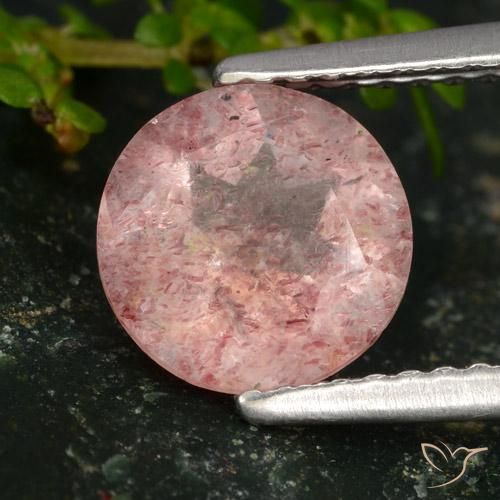 Quartzo Morango Rosa Médio Claro Natural 1.60ct, Redondo, Translúcido