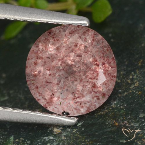 1.67ct Natural Rosa escuro Quartzo Morango, Redondo, Translúcido