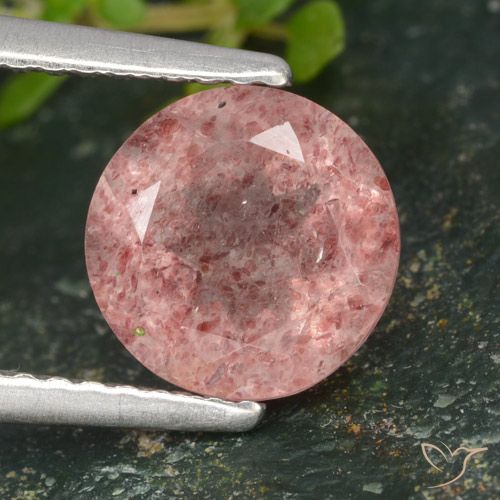 1.80ct Natural Rosa Terroso Quartzo Morango, Redondo, Translúcido