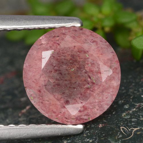 Quartzo morango rosa médio-escuro natural 1,65ct, corte redondo, translúcido