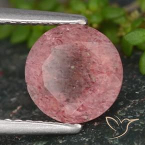 Quartzo morango rosa médio-escuro natural 1,65ct, corte redondo, translúcido