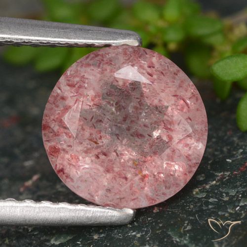 1.66ct Natural Tom Rosa Quartzo Morango, Redondo, Translúcido