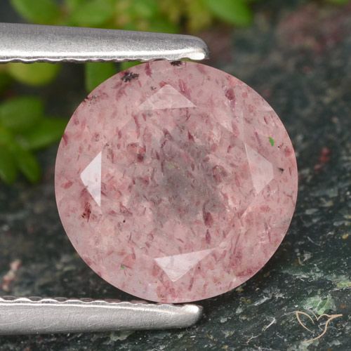 1.98ct Natural Coral Rosa Quartzo Morango, Redondo, Translúcido