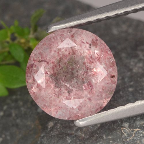 1.75ct Natural rosa médio Quartzo Morango, Redondo, Translúcido