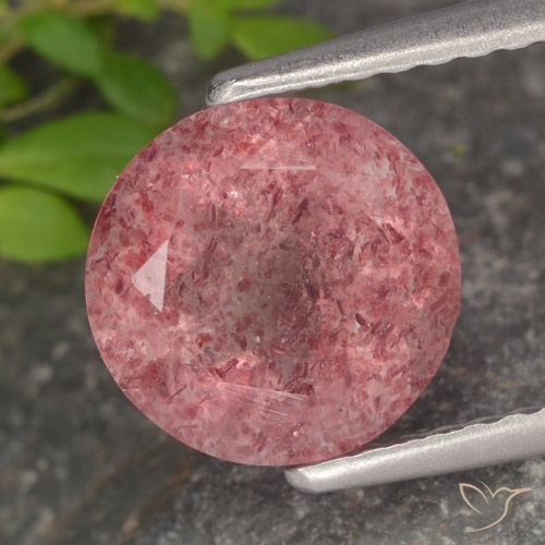 1.79ct Natural rosa rosa Quartzo Morango, Redondo, Translúcido