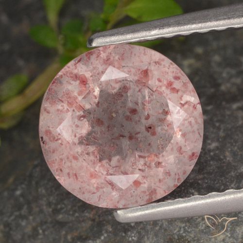 1.89ct Natural Luz rosa Quartzo Morango, Redondo, Translúcido