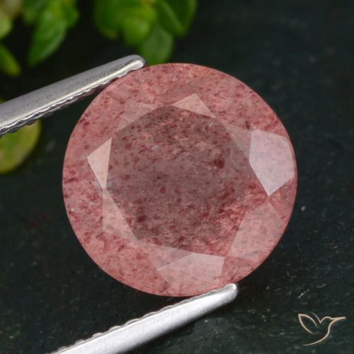 4.29ct Natural Rosa escuro Quartzo Morango, Redondo, Translúcido