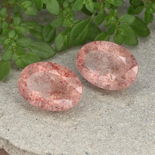 Pedras preciosas de quartzo morango rosa natural de 10,59 ct, corte oval, translúcido