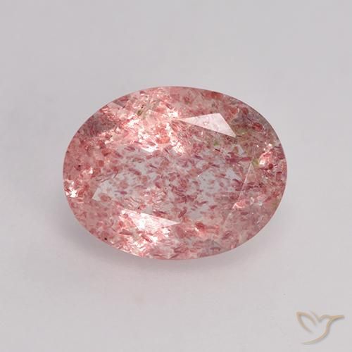 Quartzo Morango Rosa Terroso Natural 1.51ct, Corte Oval, Translúcido