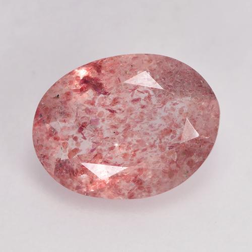 Quartzo morango vermelho natural 1,36ct, corte oval, translúcido