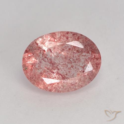 Quartzo morango rosa natural 1,57ct, corte oval, translúcido
