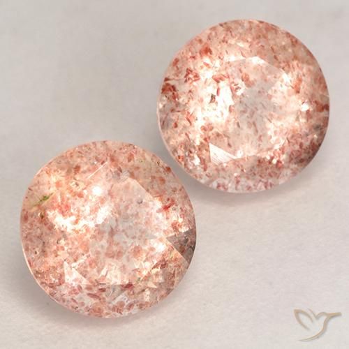 Pedras preciosas de Quartzo Morango Rosa Alaranjado Claro natural de 2.44 ct, Redondo, Translúcido