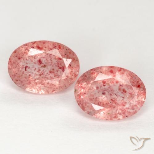 Pedras preciosas de quartzo morango rosa natural de 2,24 ct, corte oval, translúcido