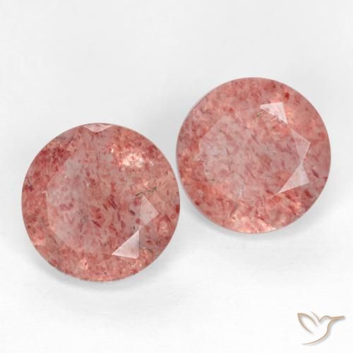 Pedras preciosas de Quartzo Morango Rosa escuro natural de 2.16 ct, Redondo, Translúcido