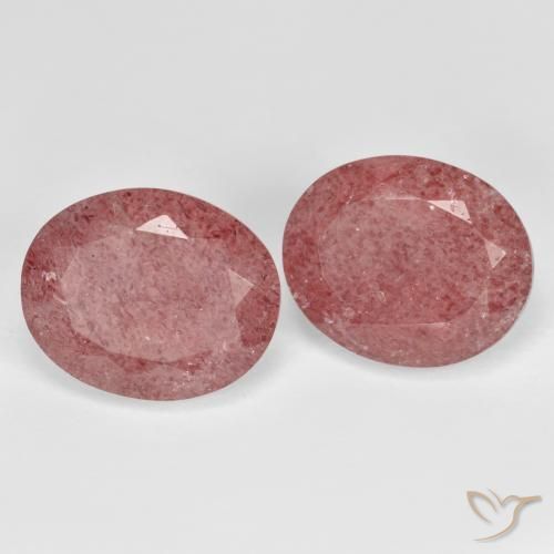Pedras preciosas de Quartzo Morango Rosa escuro natural de 9.13 ct, oval, Translúcido