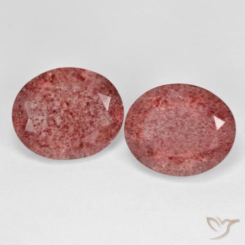 Pedras preciosas de Quartzo Morango rosa avermelhado natural de 8.31 ct, oval, Transparente