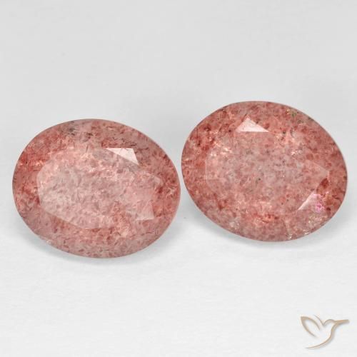 Pedras preciosas de Quartzo Morango rosa avermelhado natural de 8.87 ct, oval, Transparente