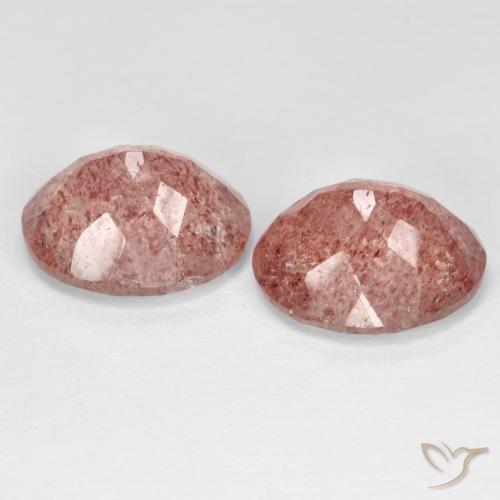 Pedras preciosas de Quartzo Morango rosa avermelhado natural de 8.87 ct, oval, Transparente