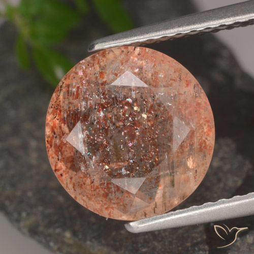 3.97ct Natural laranja avermelhado Pedra do Sol, Redondo, Translúcido