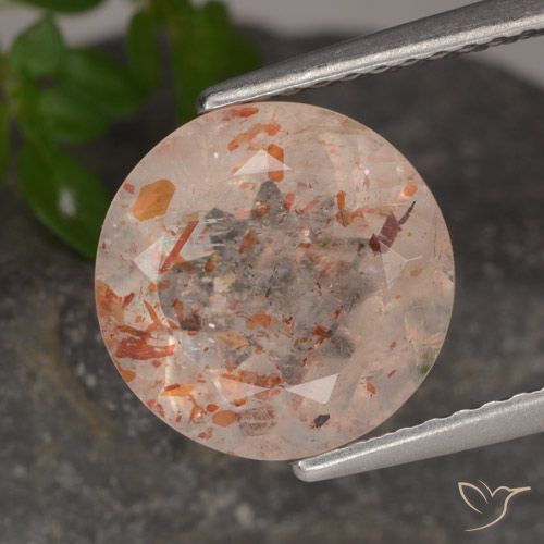 3.38ct Natural pêssego laranja Pedra do Sol, Redondo, Transparente