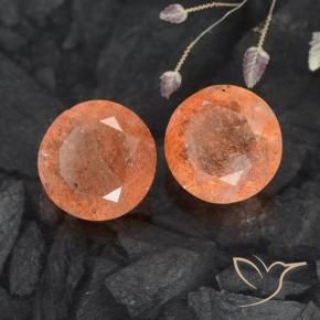 Pedras preciosas de Pedra do Sol laranja avermelhado natural de 5.89 ct, Redondo, Translúcido
