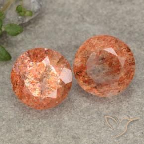 Pedras preciosas de Pedra do Sol laranja avermelhado natural de 4.94 ct, Redondo, Translúcido