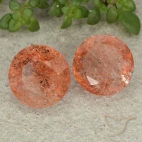 Pedras preciosas de Pedra do Sol laranja avermelhado natural de 4.71 ct, Redondo, Translúcido