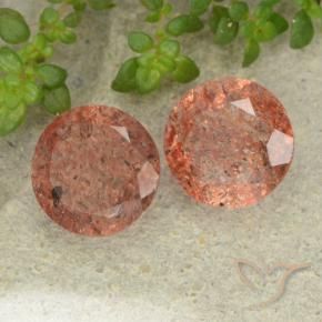 Pedras preciosas de Pedra do Sol laranja avermelhado natural de 4.77 ct, Redondo, Translúcido