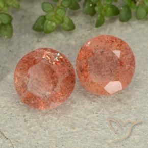 Pedras preciosas de Pedra do Sol laranja avermelhado natural de 4.55 ct, Redondo, Translúcido