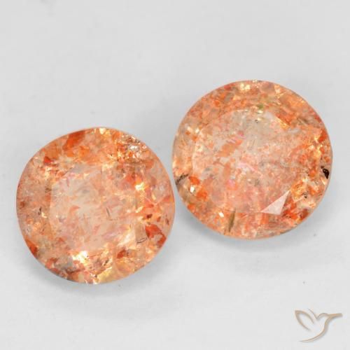 Pedras preciosas de Pedra do Sol laranja avermelhado natural de 1.59 ct, Redondo, Transparente