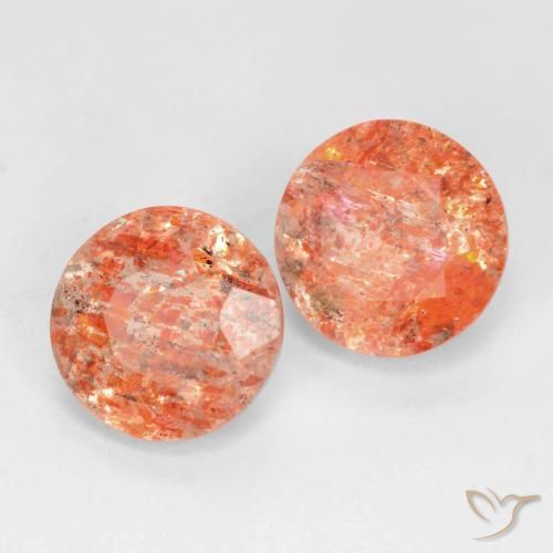 Pedras preciosas de Pedra do Sol laranja avermelhado natural de 3.37 ct, Redondo, Translúcido