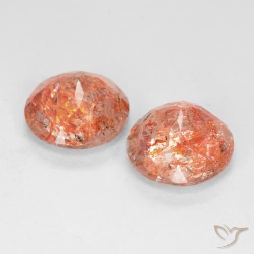 Pedras preciosas de Pedra do Sol laranja avermelhado natural de 3.37 ct, Redondo, Translúcido