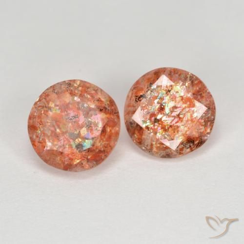 Pedras preciosas de Pedra do Sol laranja avermelhado natural de 2.08 ct, Redondo, Transparente