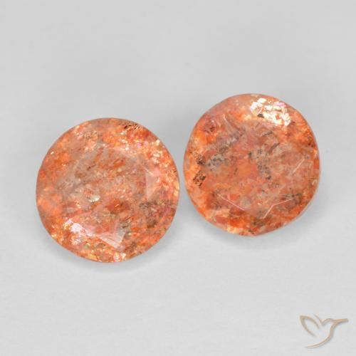 Pedras preciosas de Pedra do Sol laranja avermelhado natural de 2.16 ct, Redondo, Translúcido