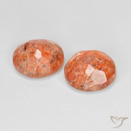 Pedras preciosas de Pedra do Sol laranja avermelhado natural de 2.16 ct, Redondo, Translúcido