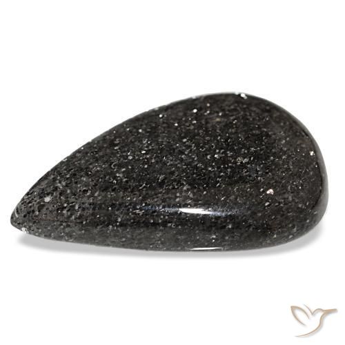 Pedra do sol preto natural 34,68ct, formato de pêra, translúcido