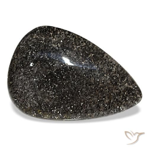 Pedra do sol preto natural 23,50ct, formato de pêra, translúcido
