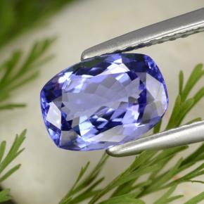 Tanzanita azul natural 1,76ct, almofada cortada, VVS-VS