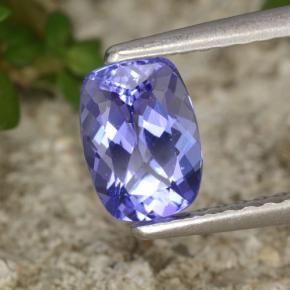 Tanzanita azul natural 0,90ct, almofada cortada, VVS-VS