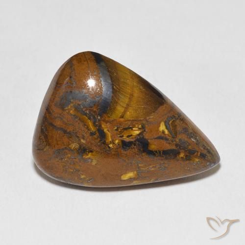 31.33ct Natural Marrom Quente Matriz Olho de Tigre, Formato de pêra, Opaco