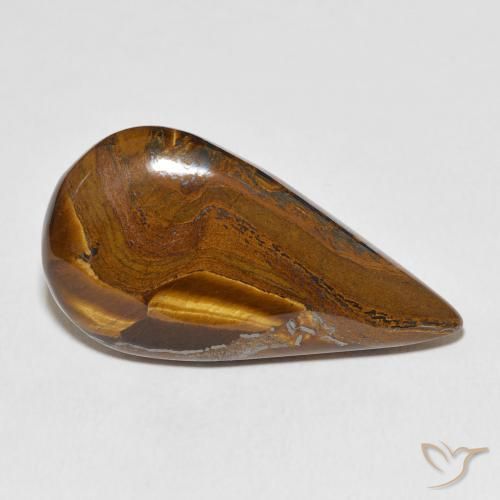 27.79ct Natural Marrom Quente Matriz Olho de Tigre, Formato de pêra, Opaco
